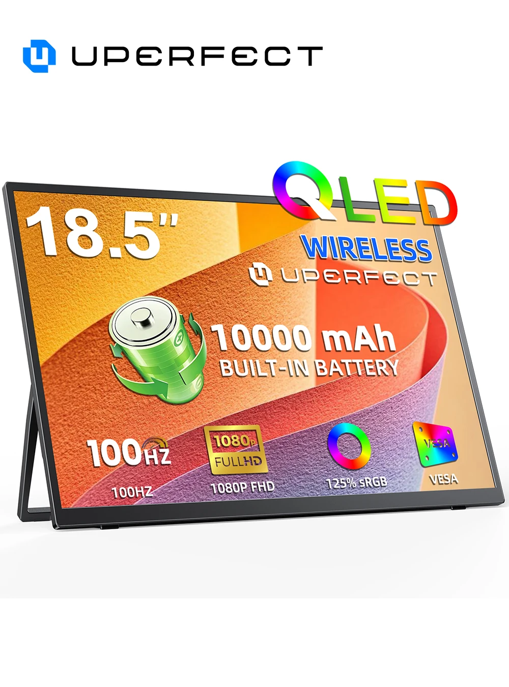 UPERFECT Wireless Portable Monitor Built-in 10000mAh Battery 18.5'' FHD 1080P Display For AirPlay Mirroring Screen For PC Phone