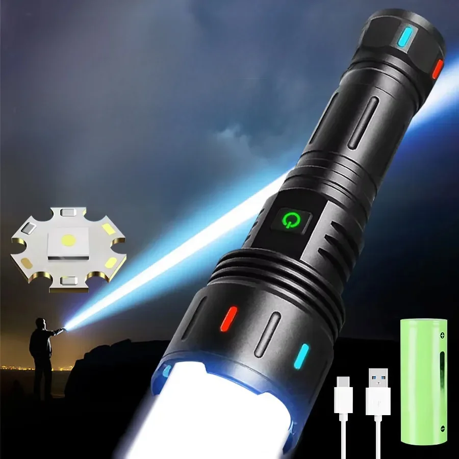 100000000LM Most Powerful Led Flashlight Rechargeable Led Flashlights High Power Zoom Torch Long Range 2000m Tactical Lantren