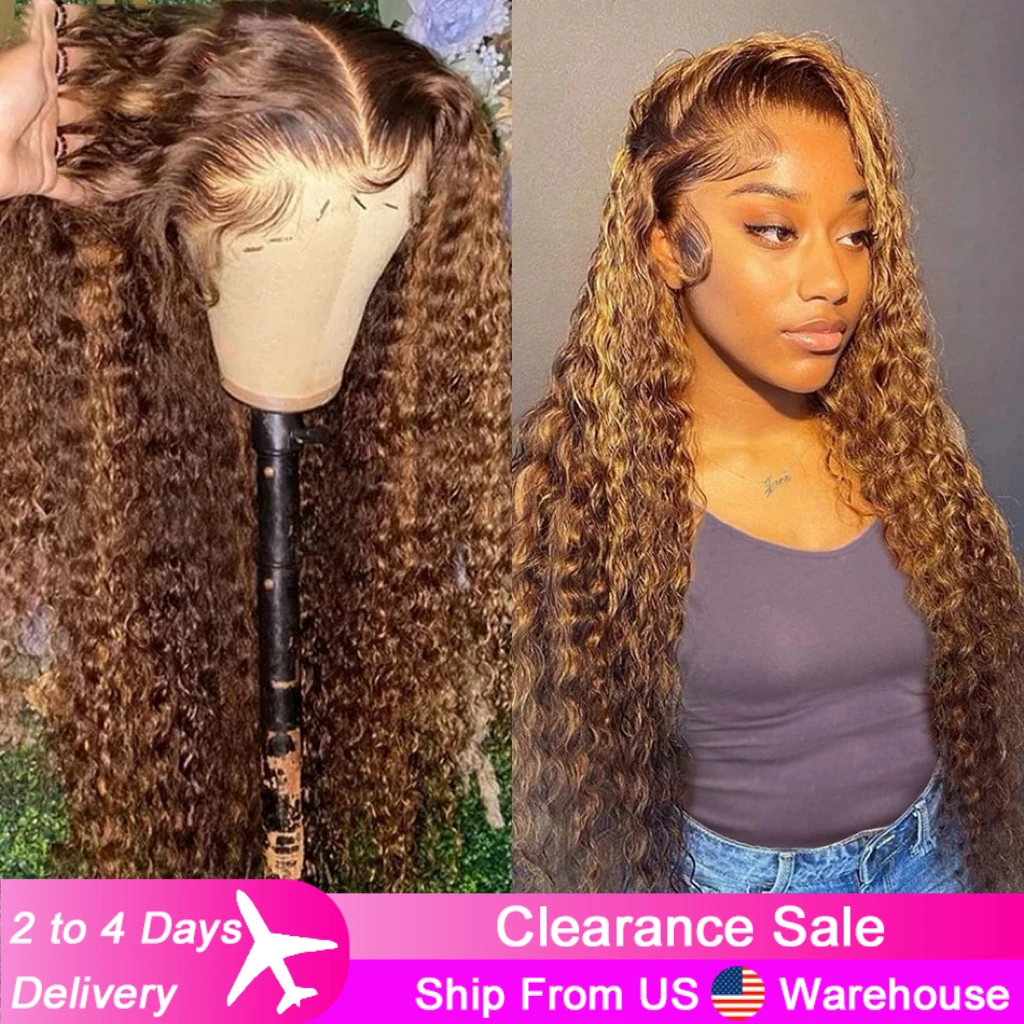 Highlight Colored Wig Human Hair Kinky Curly 13x6 Lace Frontal Wigs Human Hair Deep Water Wave Honey Blonde 13x4 Lace Front Wigs