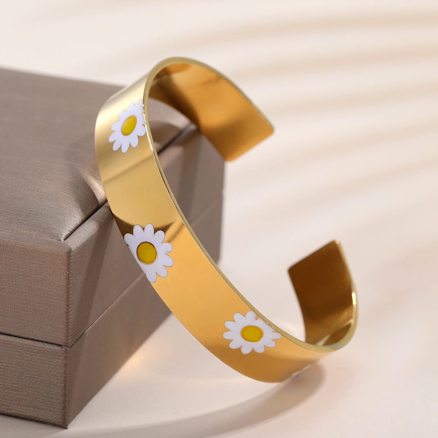 

New Fashion Stainless Steel Enamel Bracelets With Flower 18K Gold Plated Colorful Bangles For Women Bracelet Femme Jewelry Gift