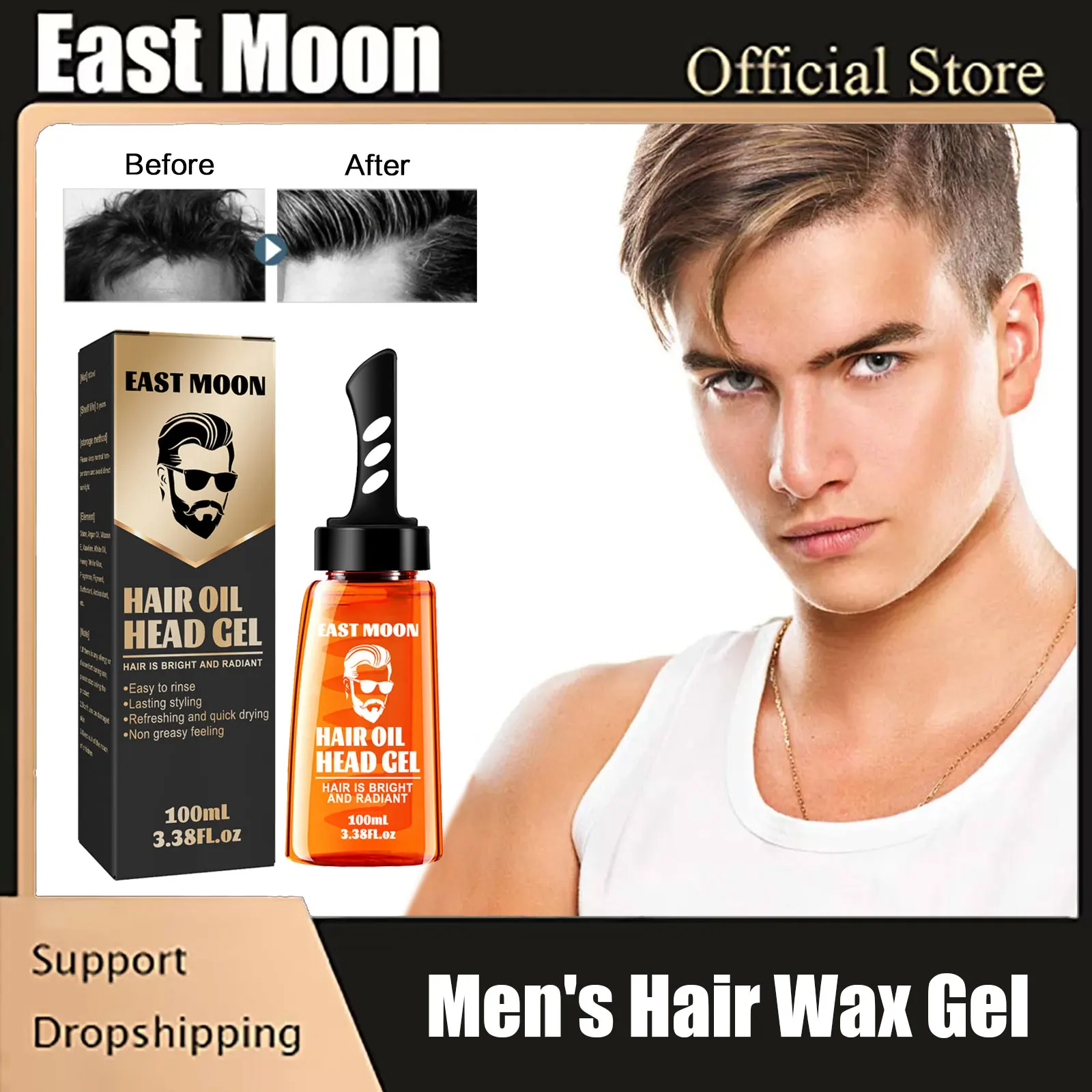 2 in 1 Hair Wax Gel With Wide Tooth Comb Men Long-lasting Fluffy Hair Styling Oil Hair Styling Cream Liquid Fluffy Comb 100ml