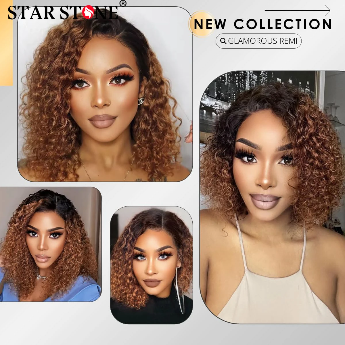 Deep Wave Curly Wigs Human Hair 13x4 HD Lace Frontal Wigs for Women T Part Lace 1B/30 Ombre Brown Short Curly Bob Human Hair Wig