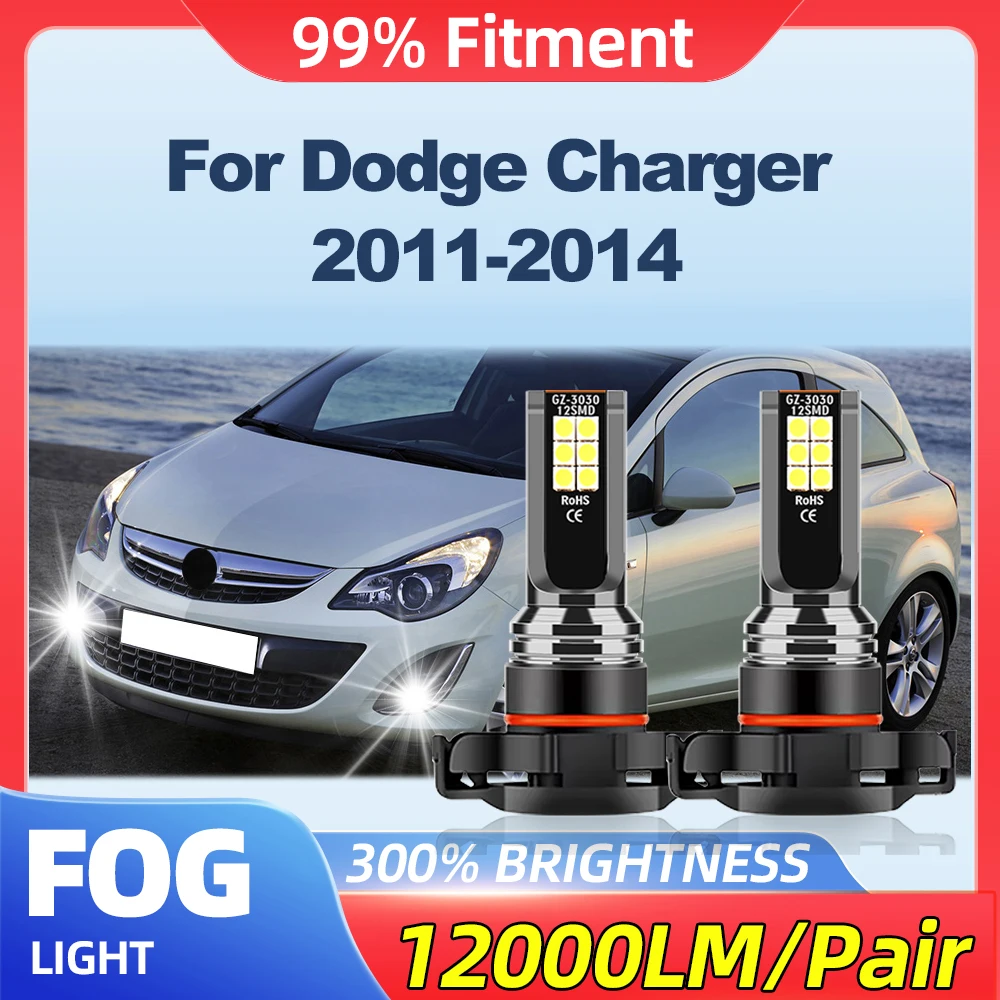 2Pcs 12V 5202 PS19W LED Fog Lights Bulbs 12000LM Super Bright Car Lamps Fanless 6000K For Dodge Charger 2011 2012 2013 2014