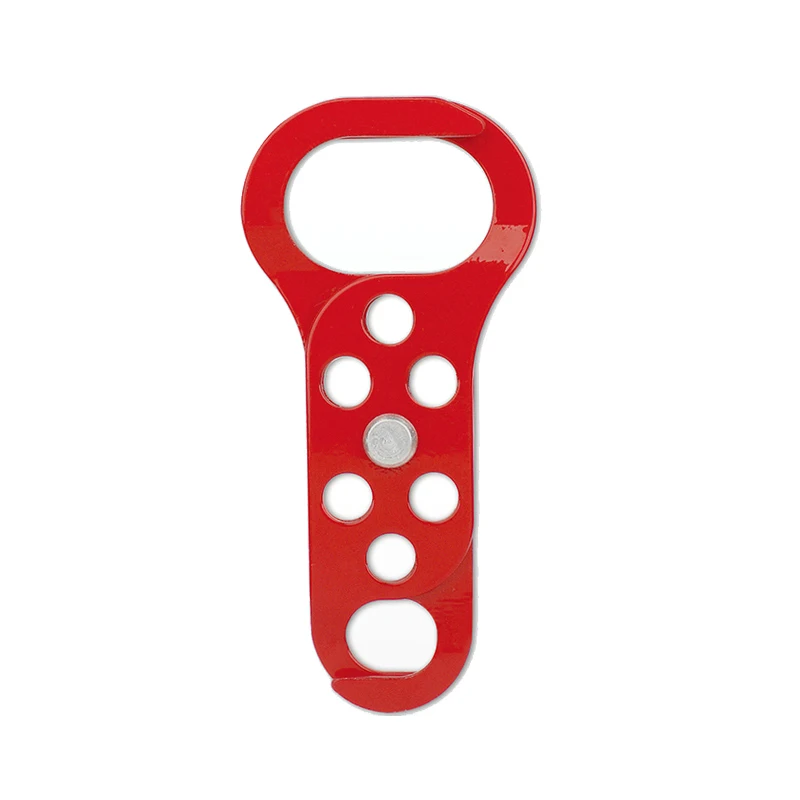 Double-End Steel Safety Lockout Hasp Jaw Clearance 6 Holes Red Whole Coated Metal Multiple Inoperative Hazardous Energy Control