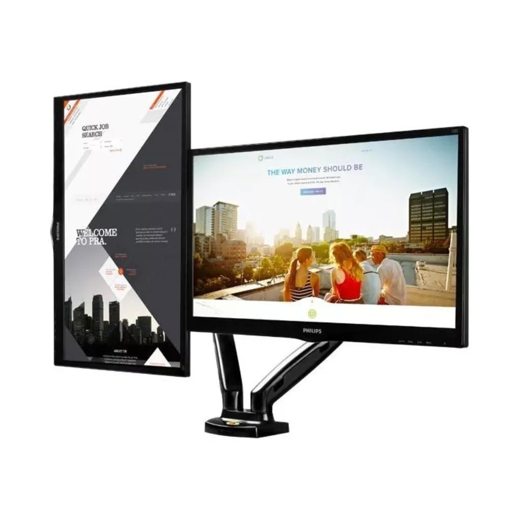 Suporte Duplo Articulado de Mesa para Monitores LED LCD 17 a 32 Polegadas Ajustável com Pistão a Gás Modelo ON F180