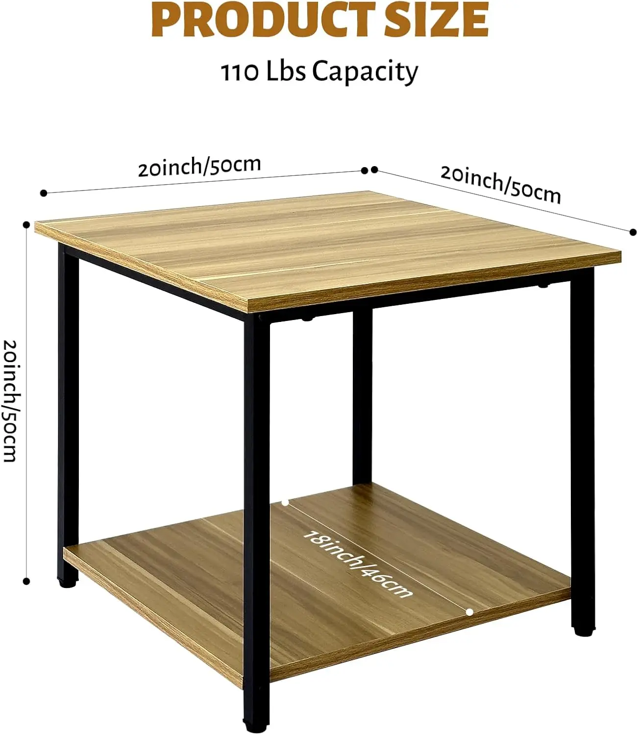 

Table, Small Side Table with Metal Frame, Bedside Table 1 Pack, Night Stand Modern Simple Style, White&Oak