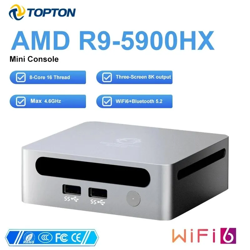 

Hot Sale AMD Mini PC Ryzen 7 7730U 9 5900HX Windows 11 Pro 2xDDR4 2xNVMe Gaming Desktop Computer 3*8K Display HTPC WiFi6 BT5.2