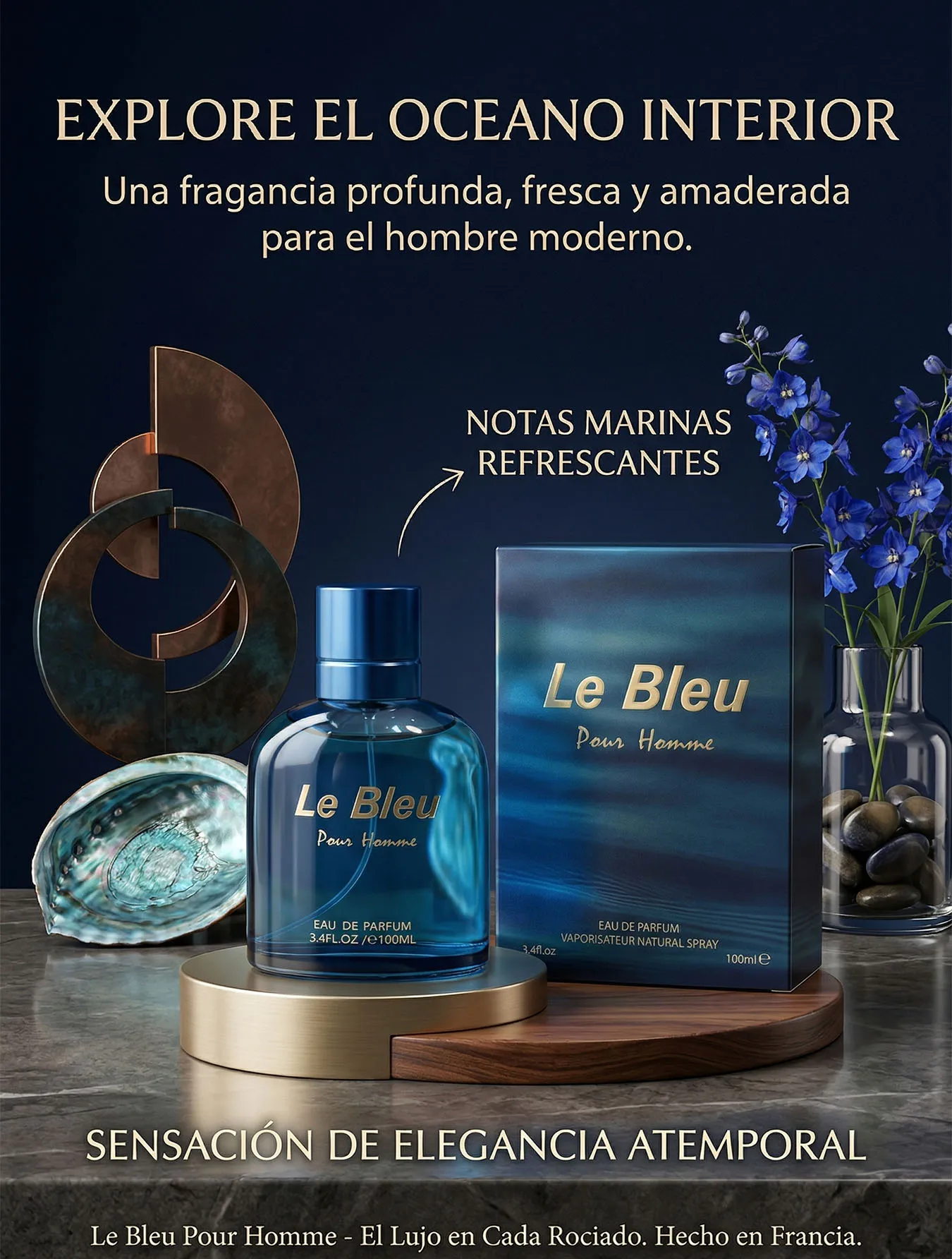 Perfume Le Bleu Pour Homme 100ml Eau de Parfum Fragancia Caballero Aroma Cítrico Amaderado de Larga Duración Loción Masculina Fresca con Notas de Sándalo y Cedro Ideal para Regalo y Uso Diario Elegancia Francesa