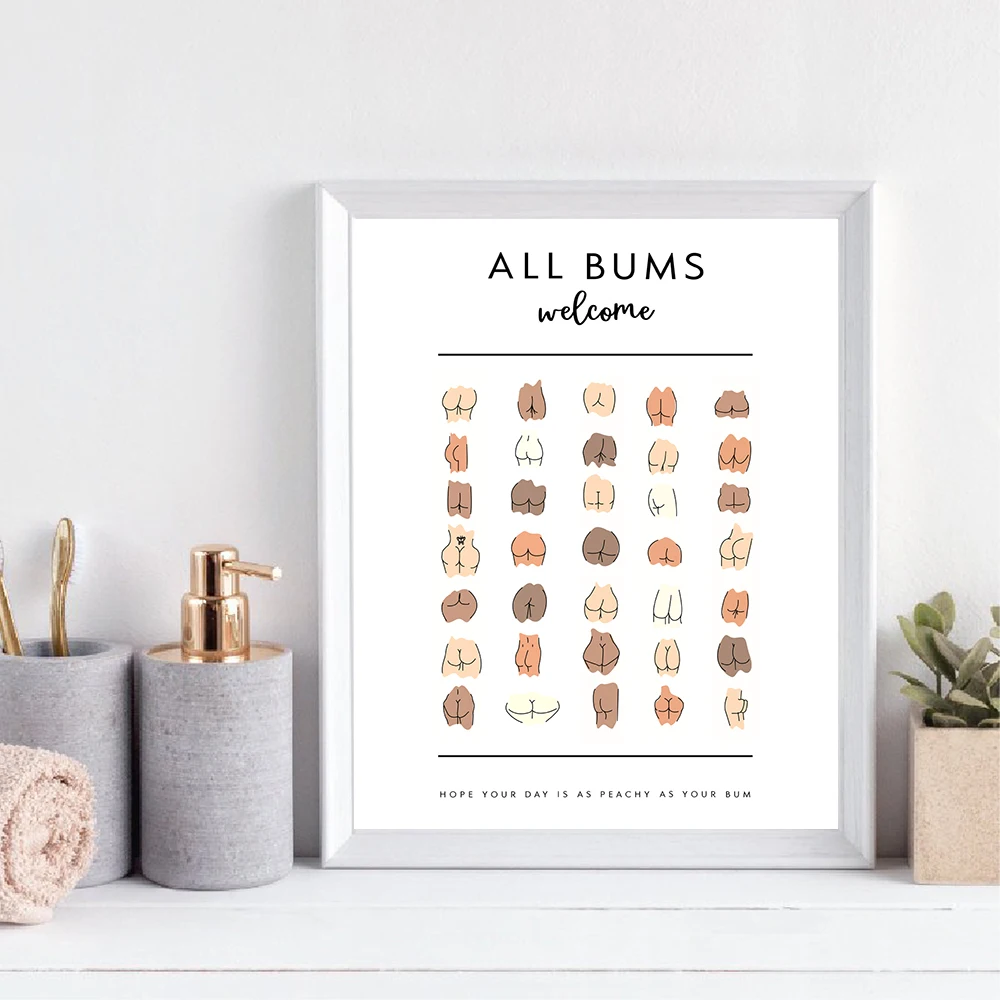 Funny Bathroom Wall Decor All Bums Welcome Poster Cute Bathroom Butts Art Print  Body Positive Canvas Painting Decoration