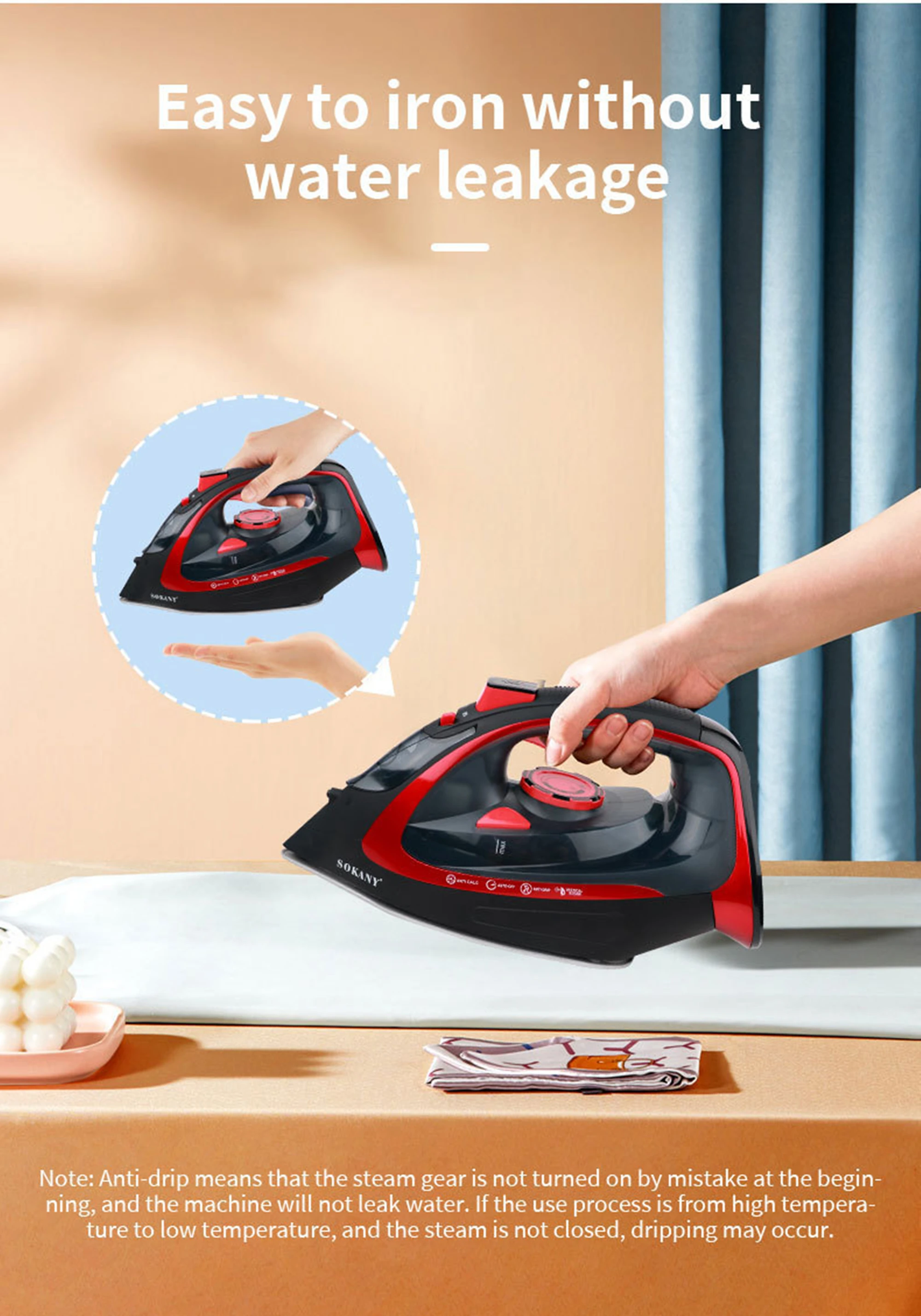 Electric iron, wireless European plug, portable clothing steam iron, adjustable ceramic base iron