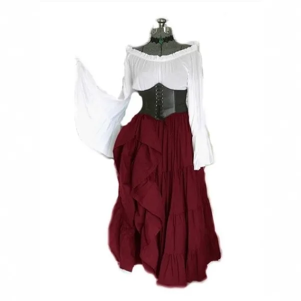 High Waist Long Sleeve Dress Court Style with Flared Sleeve Literary Retro Midi Length Streetwear Medieval Costume for Women - view 2