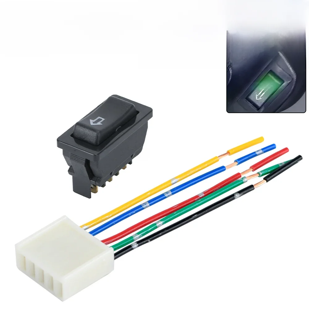 Interrupteur universel de levage de fenêtre électrique de voiture, 5 broches DC 12V 20A, couleur de lumière bleue/rouge et harnais