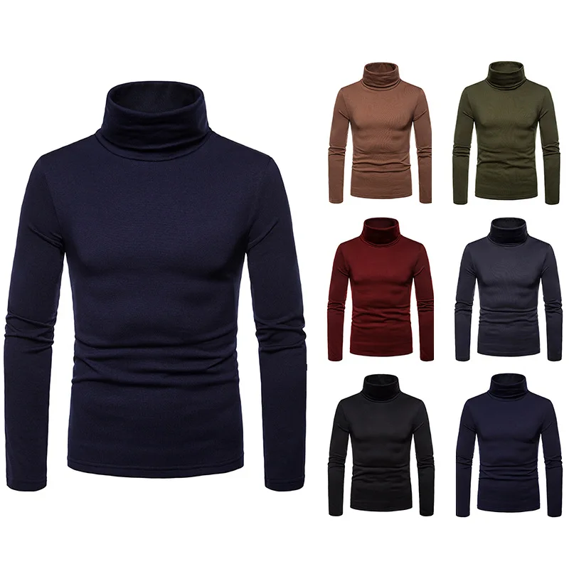 

2022 new Fashion Casual Men's Autumn Winter Warm Blend High Neck Pullover Jumper Solid Sweater Tops Turtleneck thickening Double