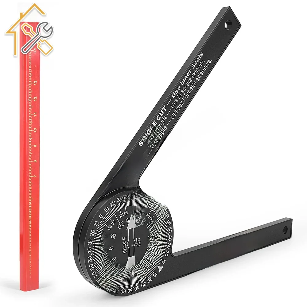 Rapporteur de scie à onglet à échelle pour le travail du bois 360 ° Niveau d'angle avec crayon, détecteur d'angle de charpentier, règle de mesure, outils de jauge