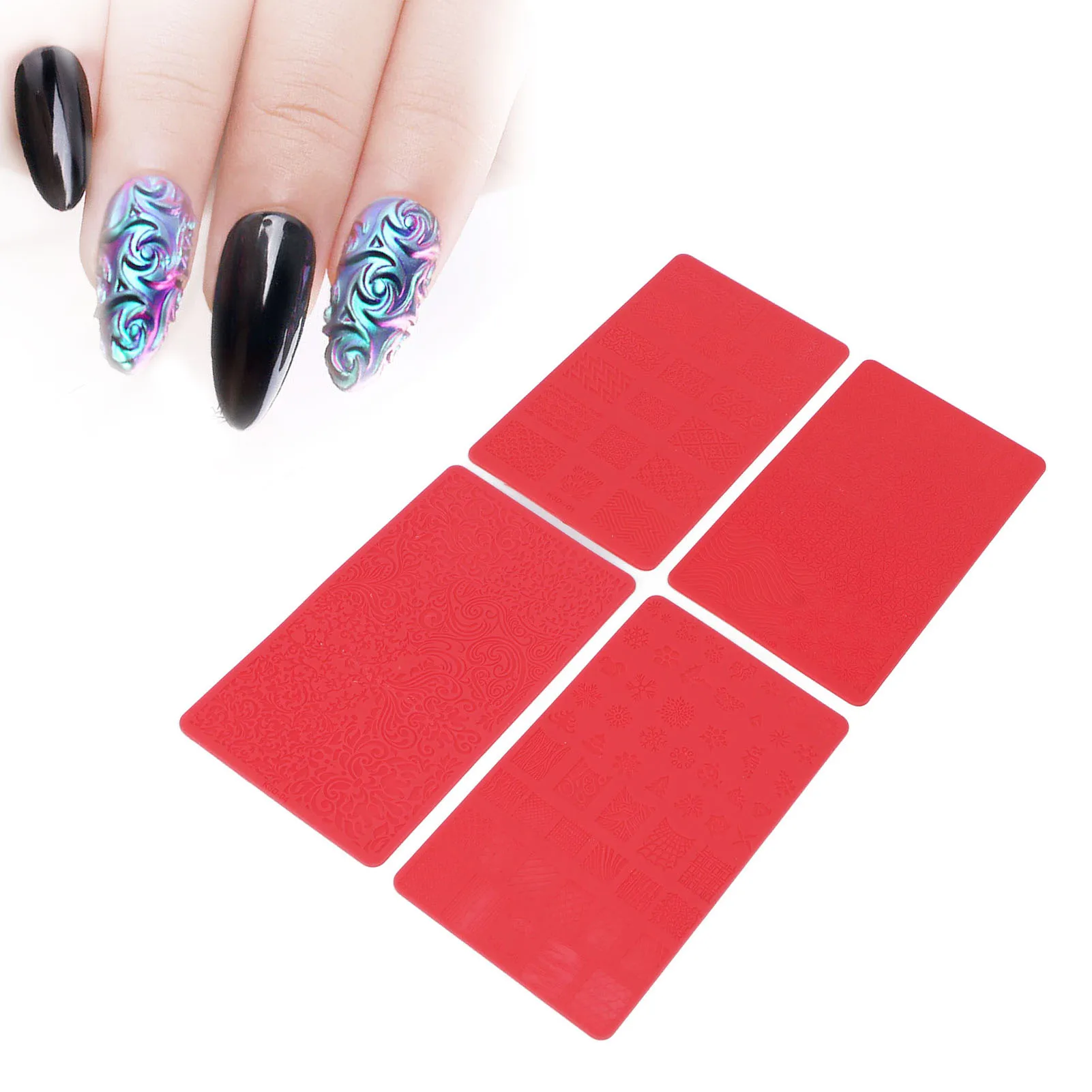 3D Silicone Template Nail Stamping Embossed Nail Mold Nail Art Printing DIY UV Gel Acrylic Nails Template Manicure Tool