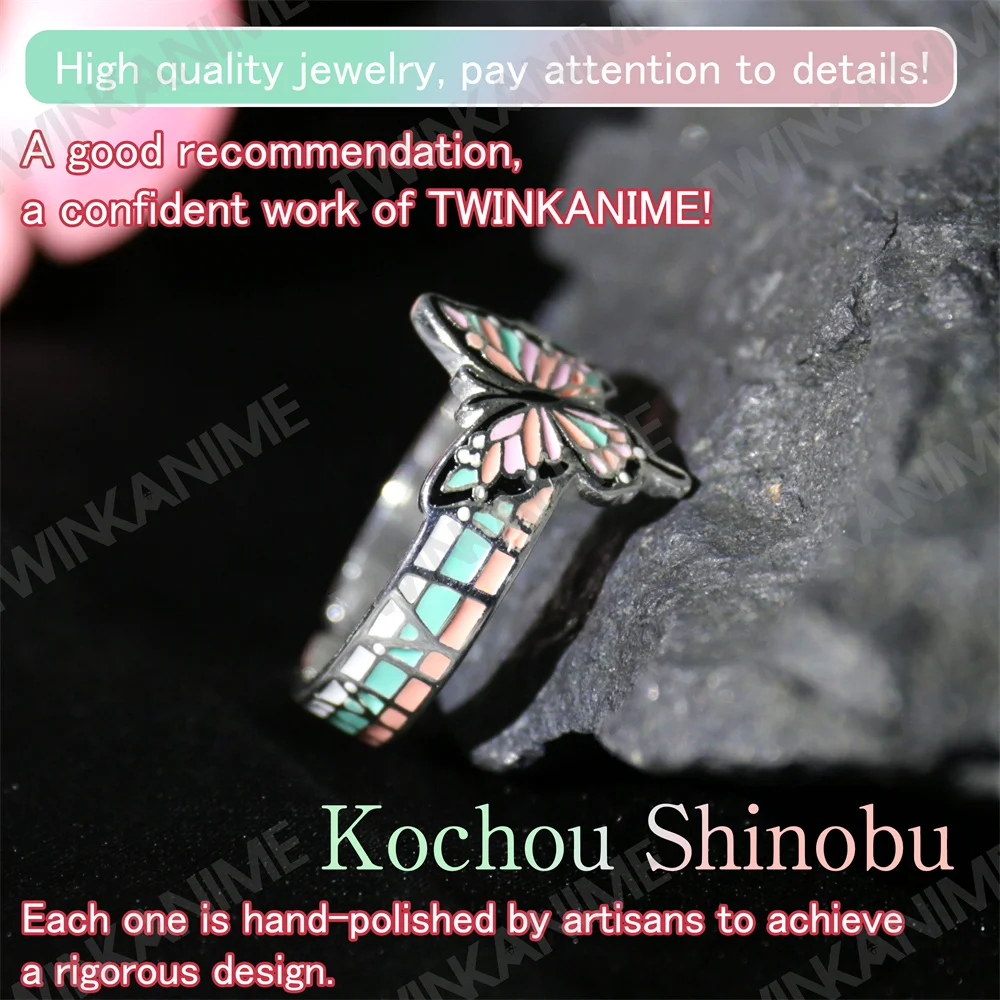 TWINKANIME S925 Sterling Silver Demon Anime Slayer Ring Adjustable About 7-9# For Men Women Holiday&Birthday Gifts