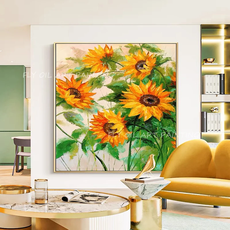 

100% Hand Painted Sunflower Thick Knife Oil Painting Large Size Hand Made Art Wall Paintings Canvas Wall Art Room Decor Gift