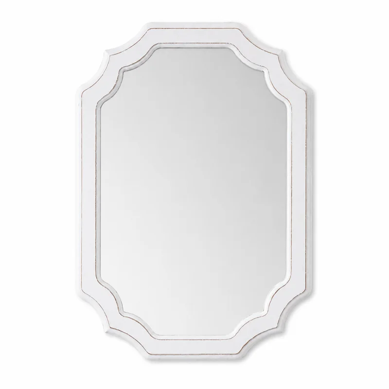 French Vintage White Wall Mirror Distressed MDF Frame, Ornate Accent Mirror for Bathroom Bedroom Entryway Living Room Home Decor
