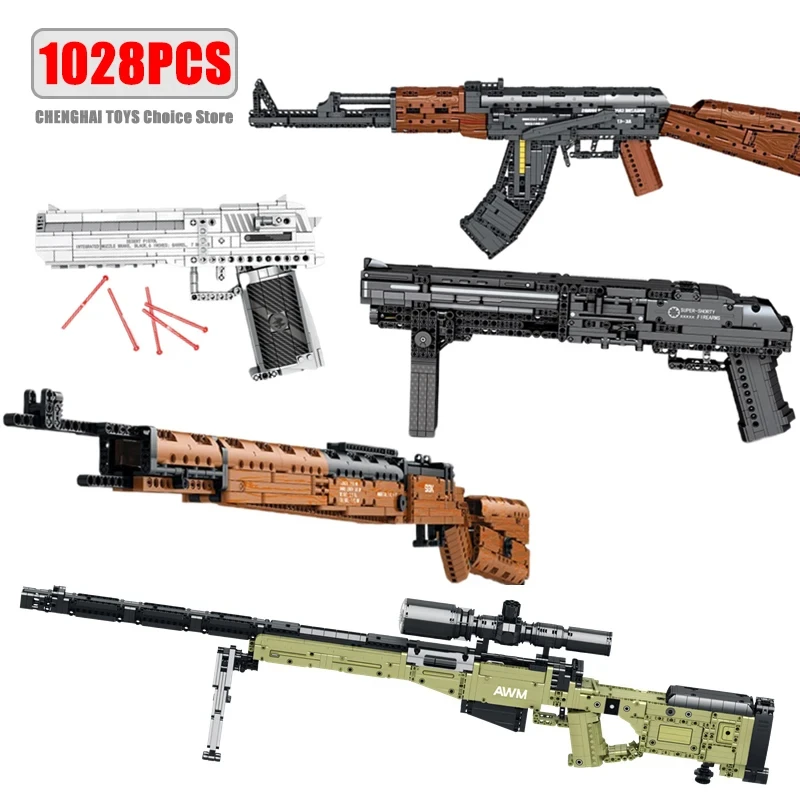 Military Series Building Blocks Assault Rifle Pistol Sniper Rifle Model Bricks Can Shoot Simulation Gun Bricks Kids Toys Gifts