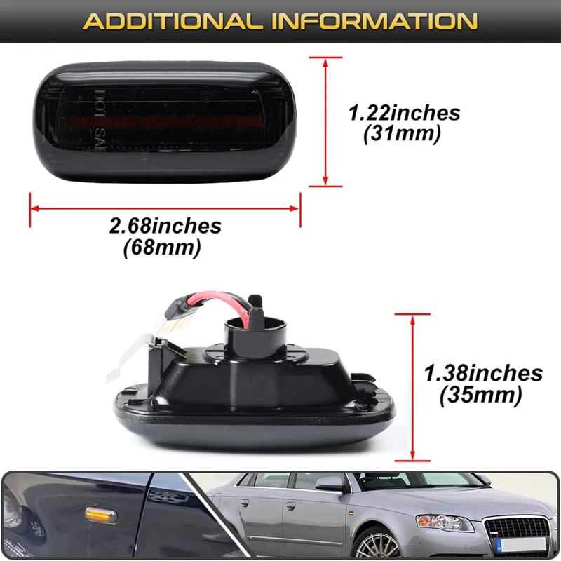 Luz LED de posición lateral para guardabarros delantero iJDM, color amarillo ámbar, para Audi A3 S3 8P A4 S4 RS4 B6 B7 B8 A6 S6 RS6 C5 C7, luz de