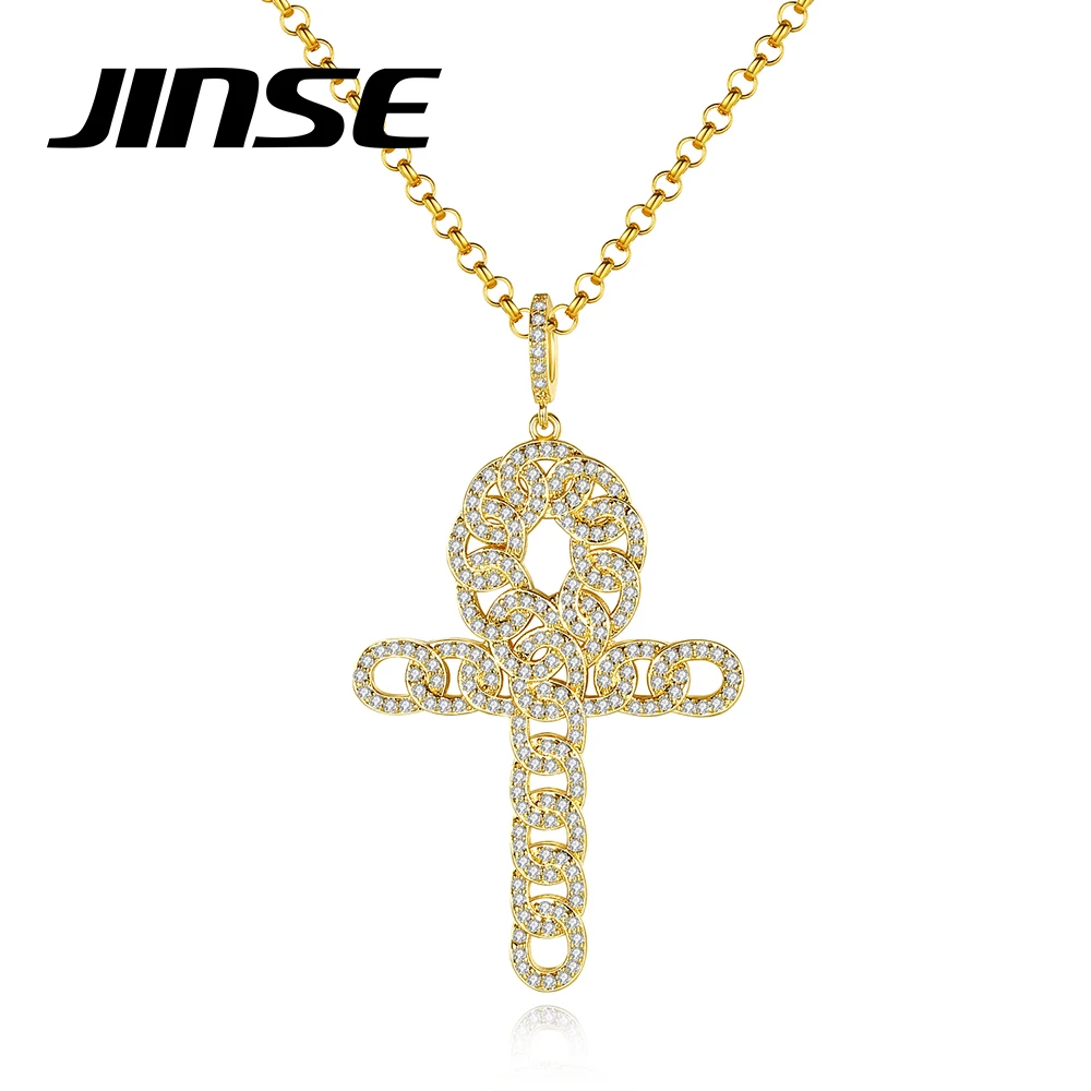 JINSE Bling CZ Cuban Link Chain Necklaces Cross Brass Classic Punk Dangle Pendants for Men Boyfriend Party Hip Hop Jewelry