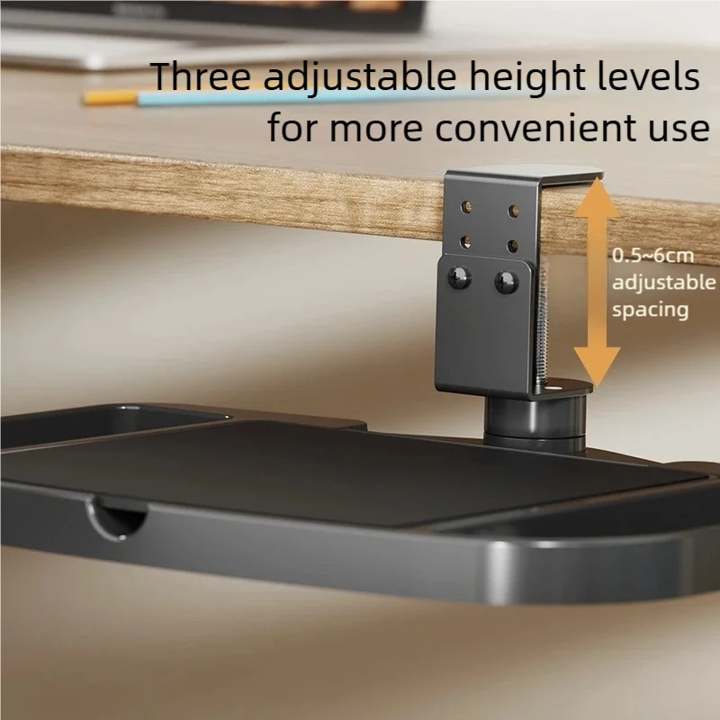 Clamp on Desk Organizer Convenient Easy to Install 360° Rotating Under Desk Mouse Tray for Dorm Home Bedroom Office Workplace