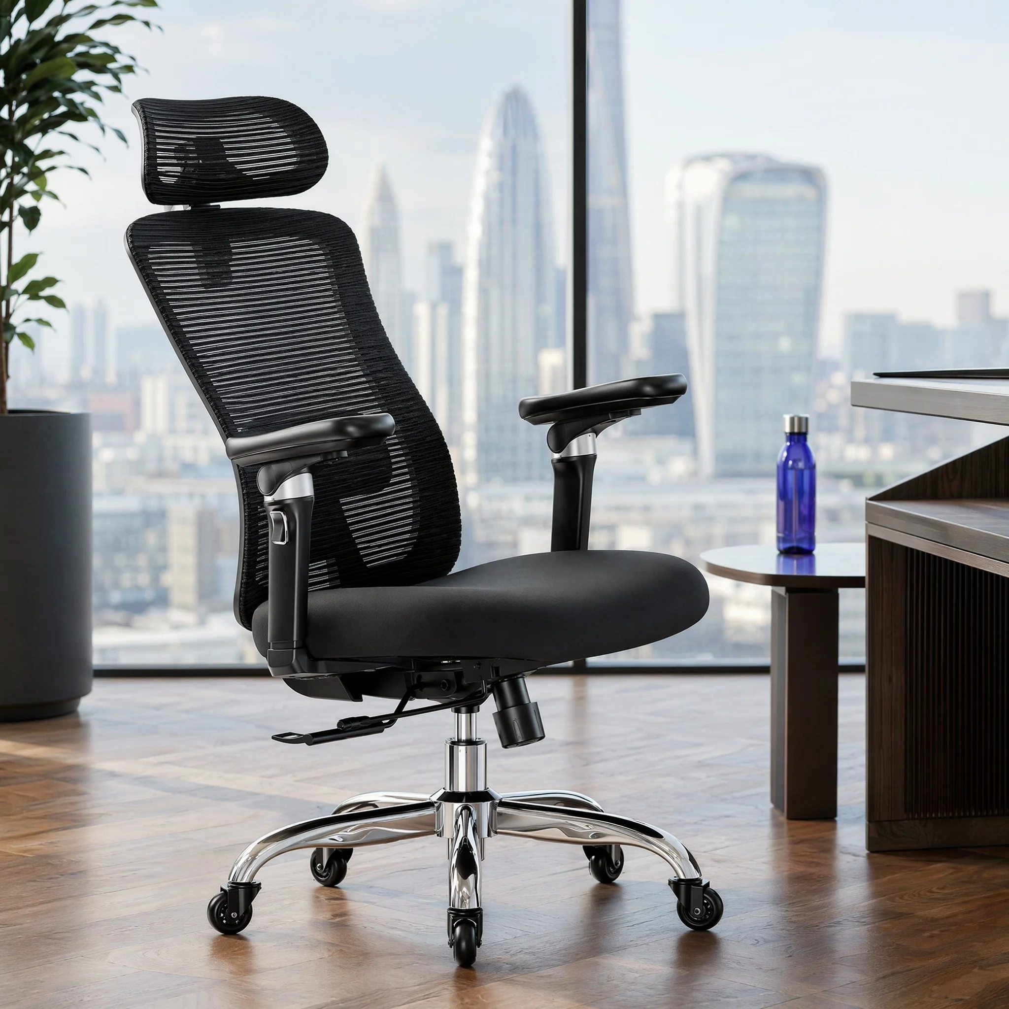 Chaise de bureau avec accoudoirs 6D, appui-tête réglable 3D, siège coulissant, support lombaire, verrouillage d'inclinaison à 4 positions - Chaise de bureau haute et large avec capacité de 150 kg