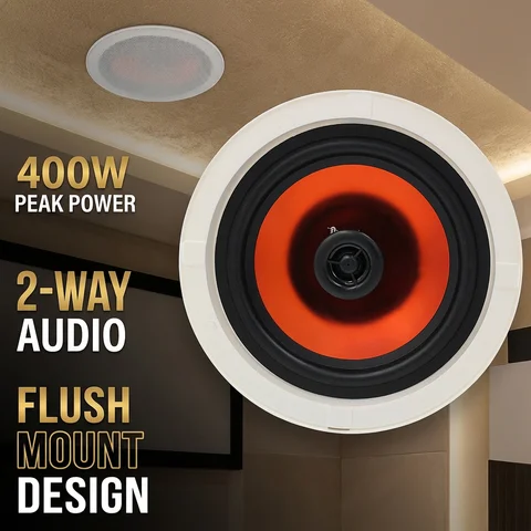 Herdio 8 Inch Ceiling Speakers 400 Watts Flush Mount Crisp Sound for Home Theater Living Room Office Covered Patio