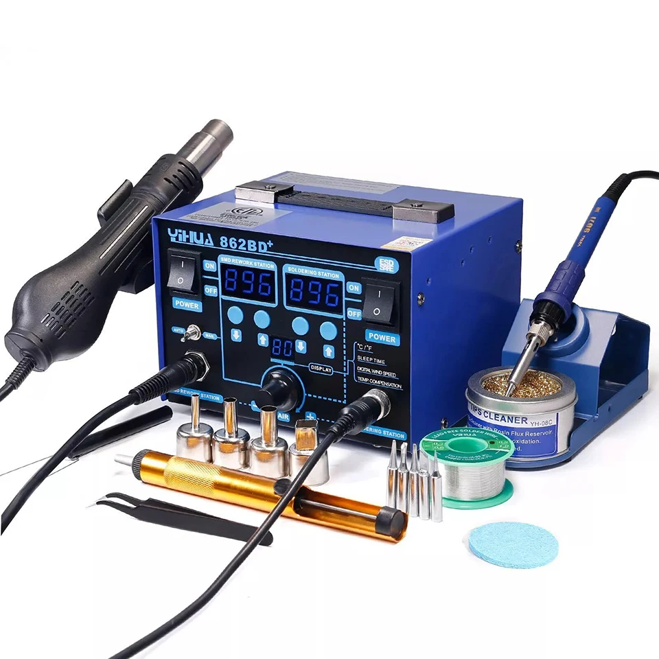 862BD+ 2 in 1 SMD BGA Rework Soldering Station Visible Adjustable Temperture Mobile Phone Laptop Repair Rework Soldering Station