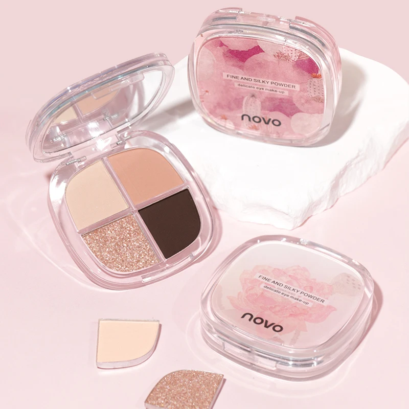 マットとパールのような効果を持つ4色のアイシャドウパレット、ウォータープルーフで長持ちし、自然に溶け込みます。