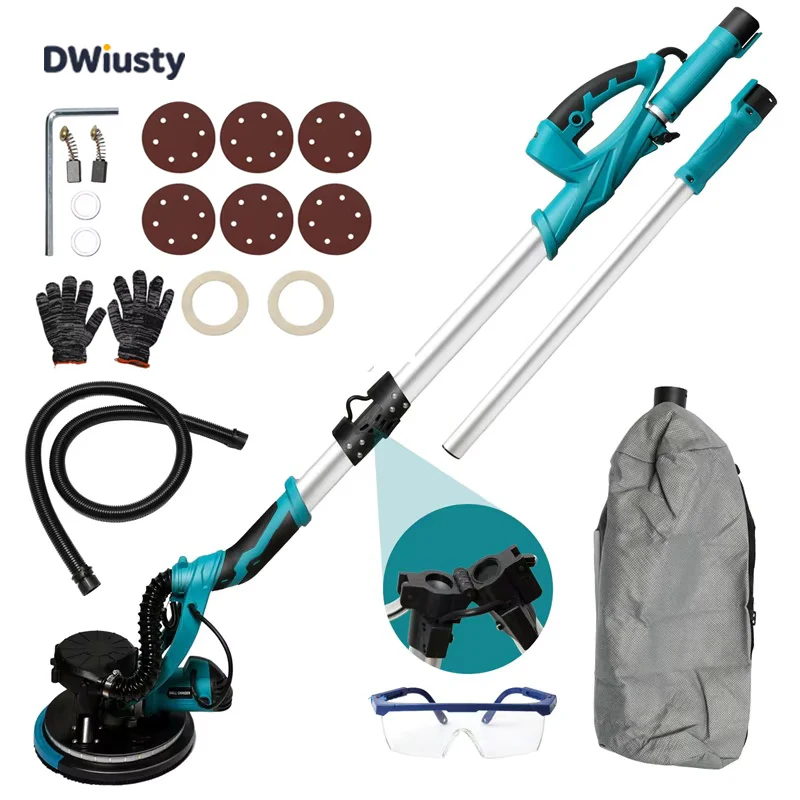DWiusty 1250W Lijadora Eléctrica para Paneles de Yeso, Máquina Pulidora Portátil con Succión de Polvo para Masilla y Lijado Automático sin Polvo