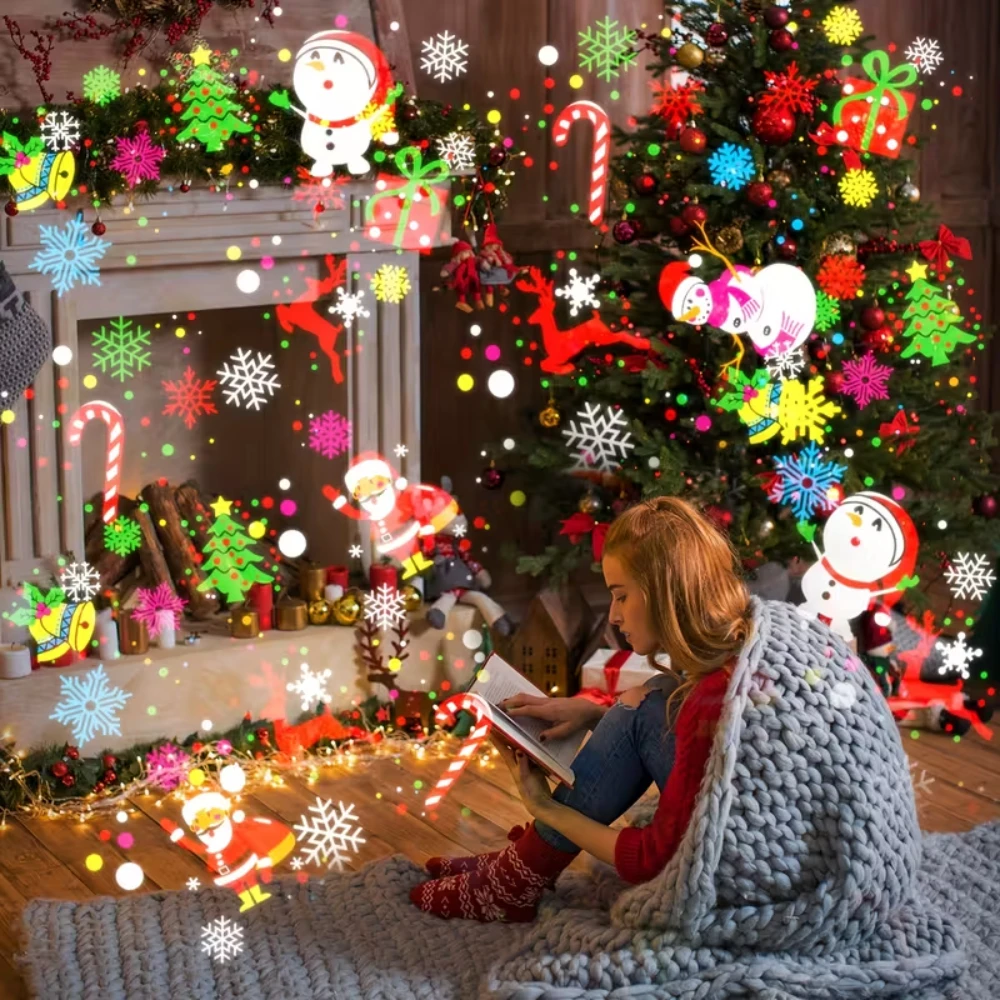 Proyector LED USB de Navidad, luces navideñas, lámpara de noche de proyección navideña, foco de copo de nieve de Papá Noel para decoración de fiesta de año nuevo