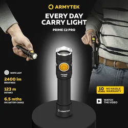 LED Flashlight Armytek Prime C2 Pro 2400/2230 Lumens USB Rechargeable EDC Flashlight 2 in 1 (F08101C/F08101W)