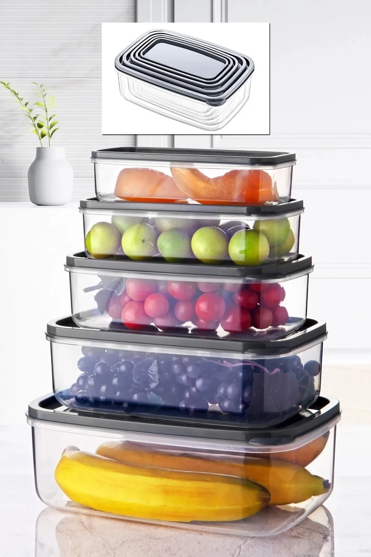 Set of 5 Embox Rectangular Provisions, Food Storage Container Anthracite. Definitely A Product To Be Satisfied