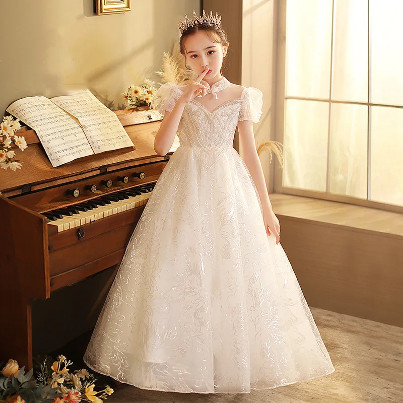 Children Clothing Green Dress for Girls 3 To 14 Year Elegant Formal Evening Dresses Long Luxury Cute Kid Wedding Party Ball Gown