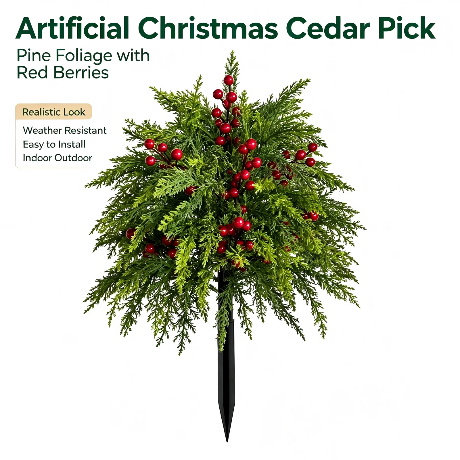 Artificial Snow‑Flocked Pine Leaf Stake Fake Garden Ground Insert Festive Decorative Foliage for Outdoor Yard Home Desktop Decor