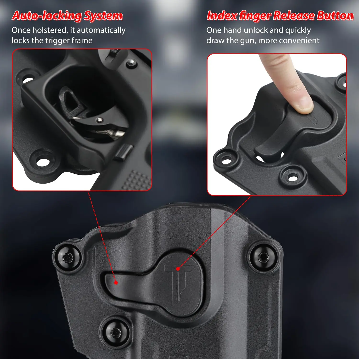 Кобура Mega-Fit Tactics подходит для самых популярных полноразмерных и компактных пистолетов, система блокировки триггерной защиты, удержание уровня II, черный