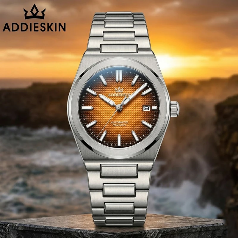 ADDIESKIN K004 Men's Automatic Watch Waffle Texture Dial Caramel Gradient Waterproof BGW9 Luminous Miyota 9015 Outdoor Sports