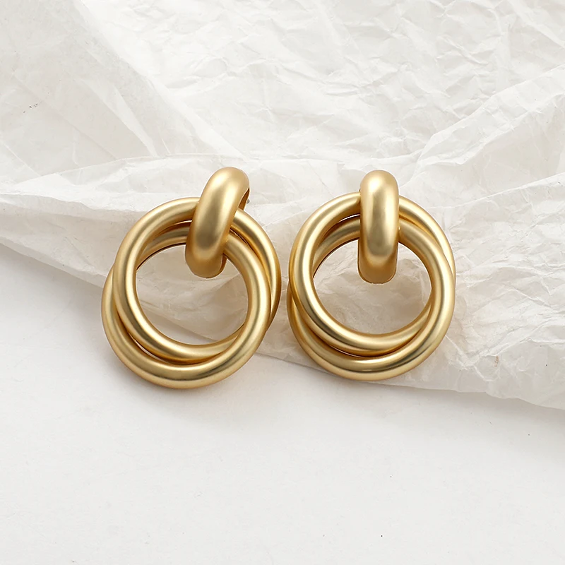 AENSOA 2024 New Matte Gold Color Earrings for Women Multiple Trendy Round Geometric Twist Drop Earring Fashion Statement Jewelry