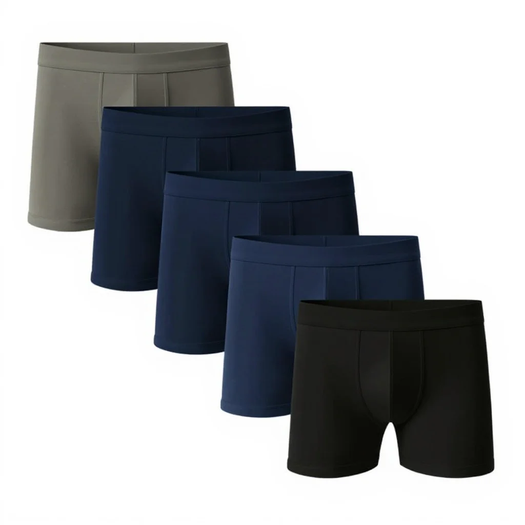 Kit com 5 Cuecas Boxer Adulto Microfibra Preta Cinza Marinho Premium.