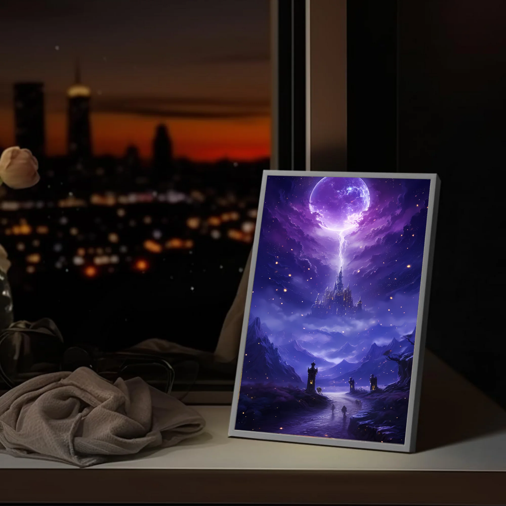 HD anime mysterious atmosphere ambient light painting decorative ornaments, USB dimming ultra-narrow frame mood night lamp gifts