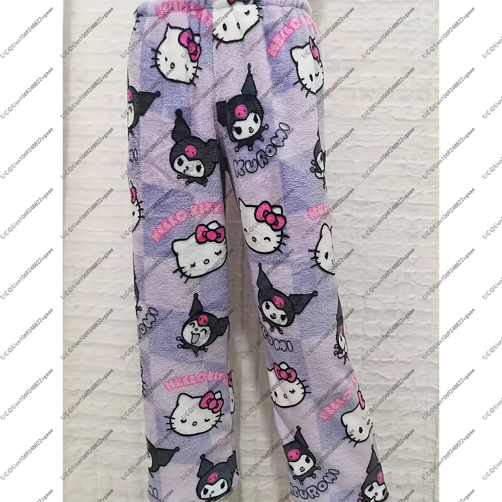 

Осень-зима Hello Kitty Y2k повседневные теплые женские домашние подарочные брюки для девочек K-Kurumi удобные рождественские фланелевые пижамные штаны для сна