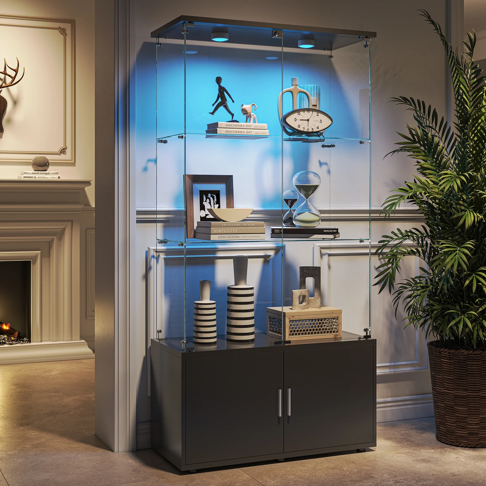 عرض زجاج LED عرض زجاجي لبابين، خزانة عرض زجاجية 3 نظارات مع قفل فيتيميوبيل #6
