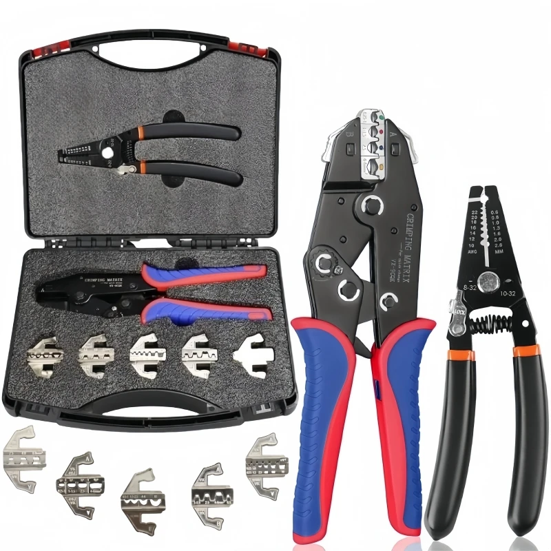 Ratchet Crimping Pliers With 5 Interchangeable Jaw Matrices Quick Swap Ratchet Crimper Set 7 PCs