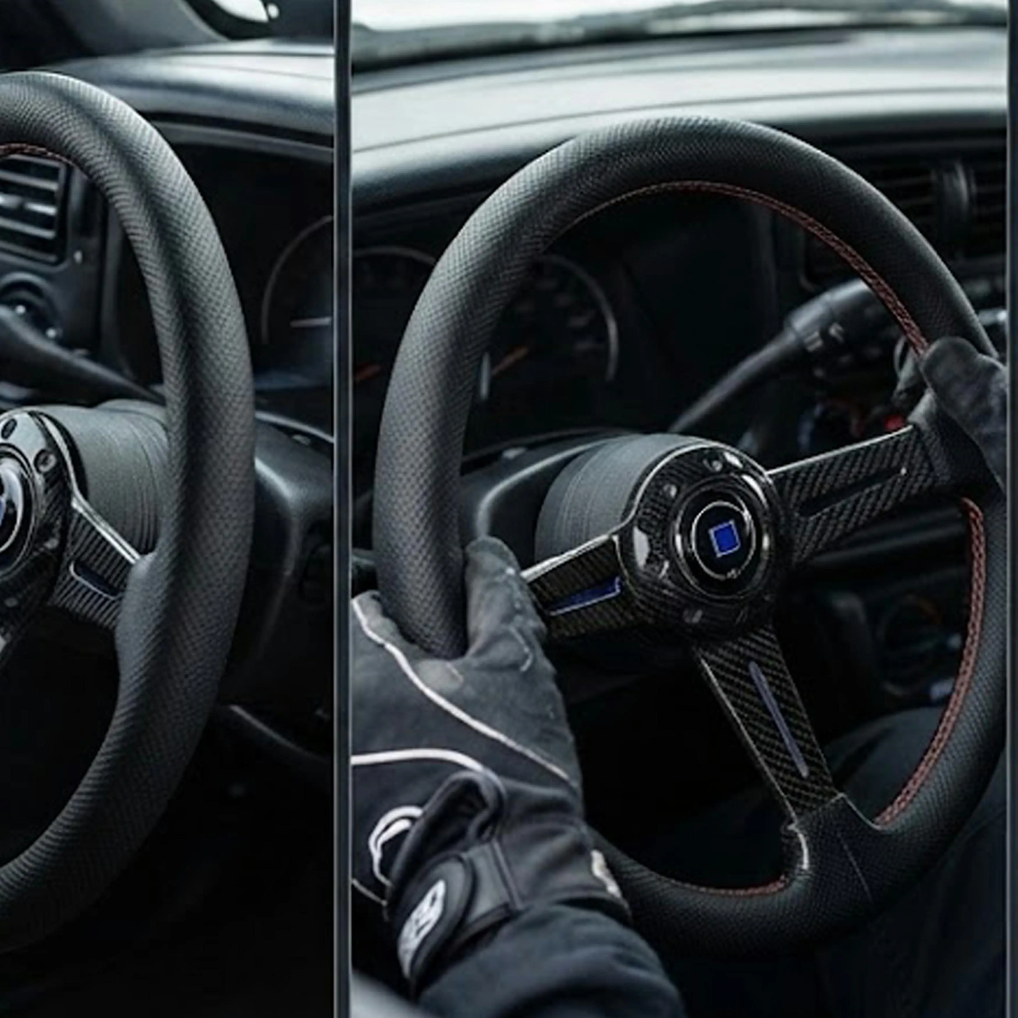 For Steering Wheel 14inch 350mm Perforated Leather Concave Car Sports Steering Wheel