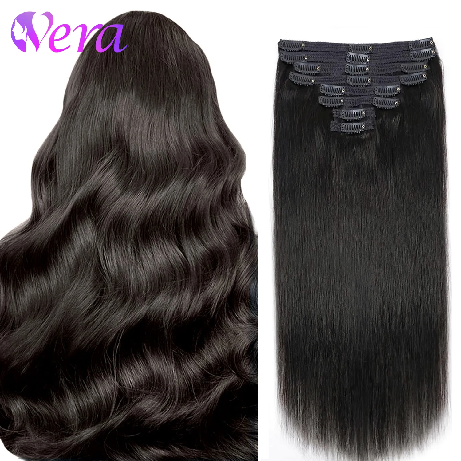 Clip Ins Estensioni dei capelli umani brasiliani diritti senza soluzione di continuità 10A Capelli umani vergini brasiliani 8 pezzi Clip nelle estensioni 120 g/pacco