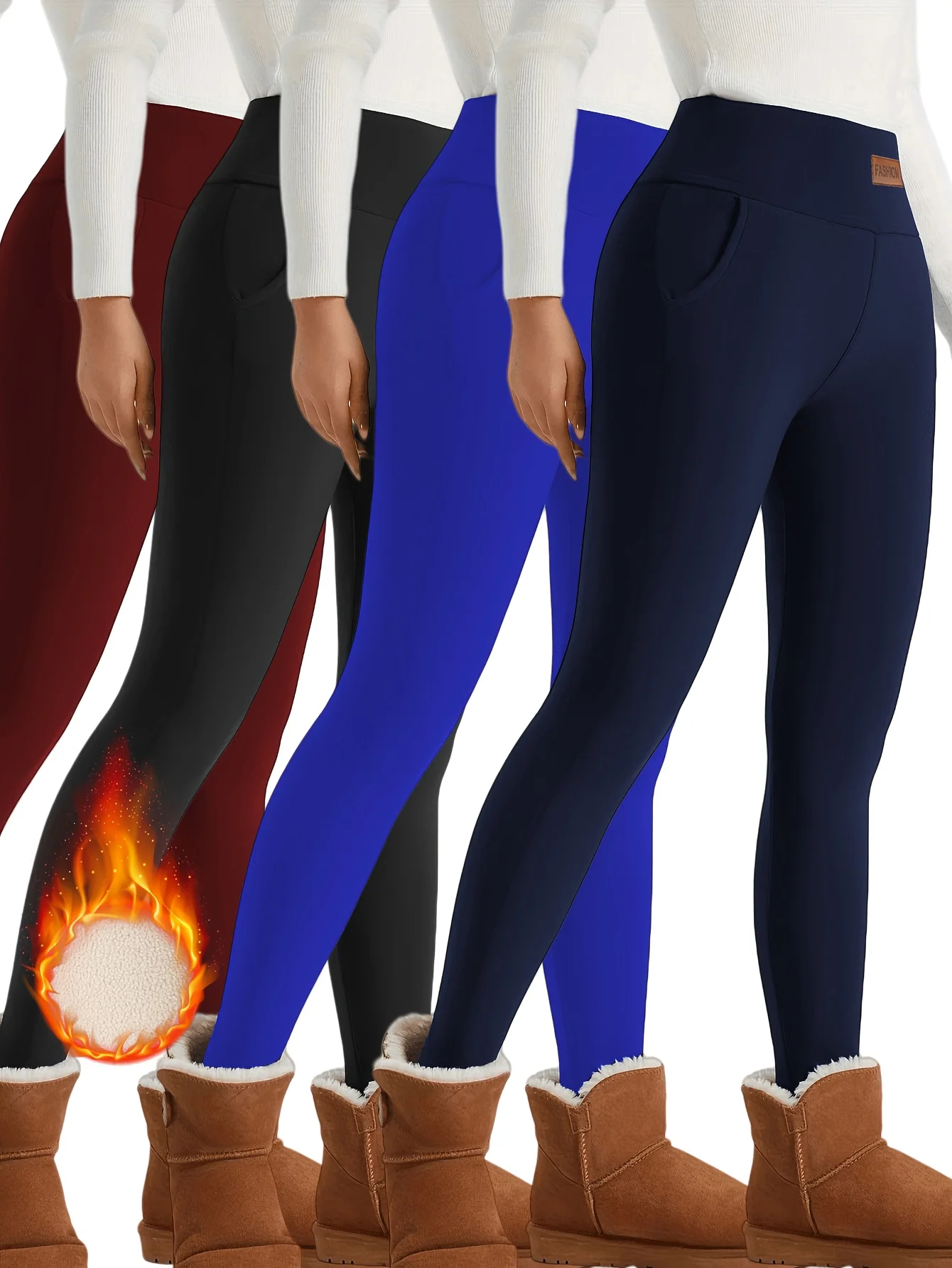 Leggings da yoga termici a vita alta da donna 4 pezzi con tasche - Calore invernale addensato, allenamento a figura intera, lavabile in lavatrice