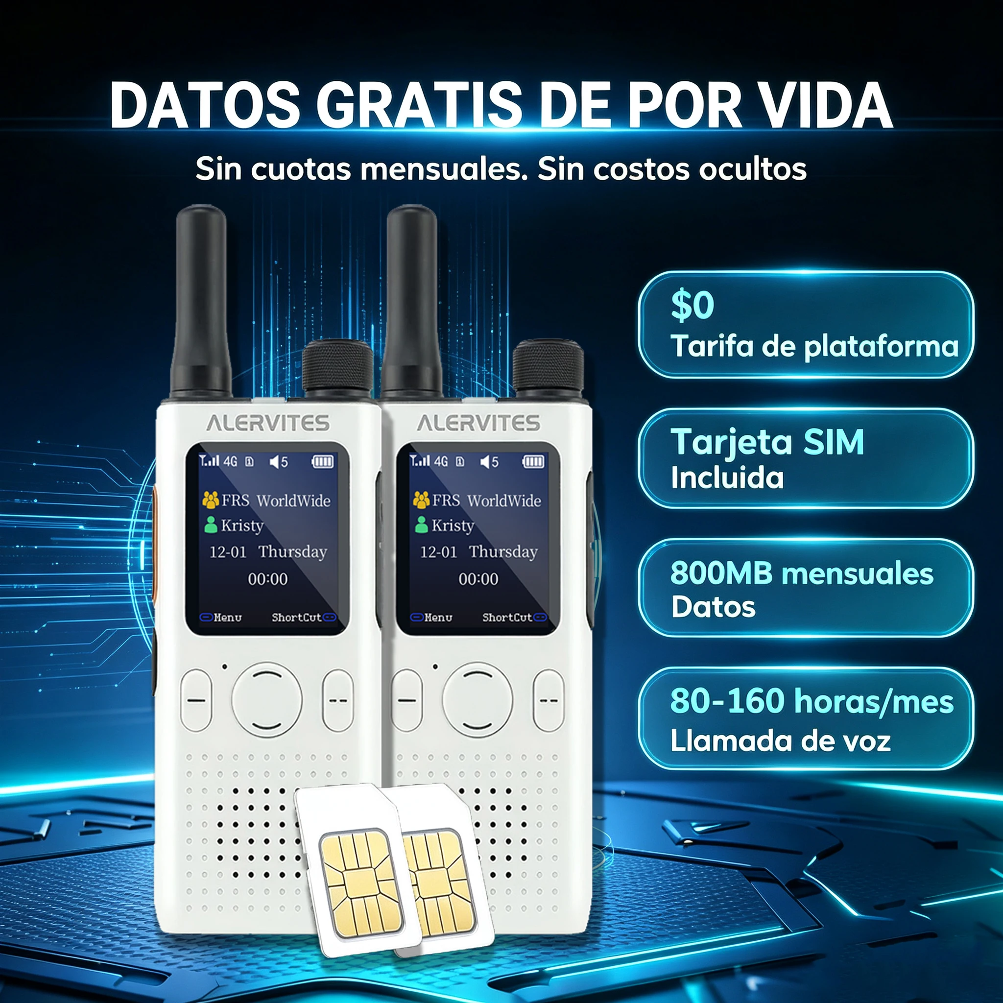 ALERVITES 4G PoC Two-Way Radios Pair with Unlimited 5,000-Mile Coverage Pre-Loaded SIM Cards And Lifetime Free Service for Camping Hiking Truck Drivers Outdoor Teams
