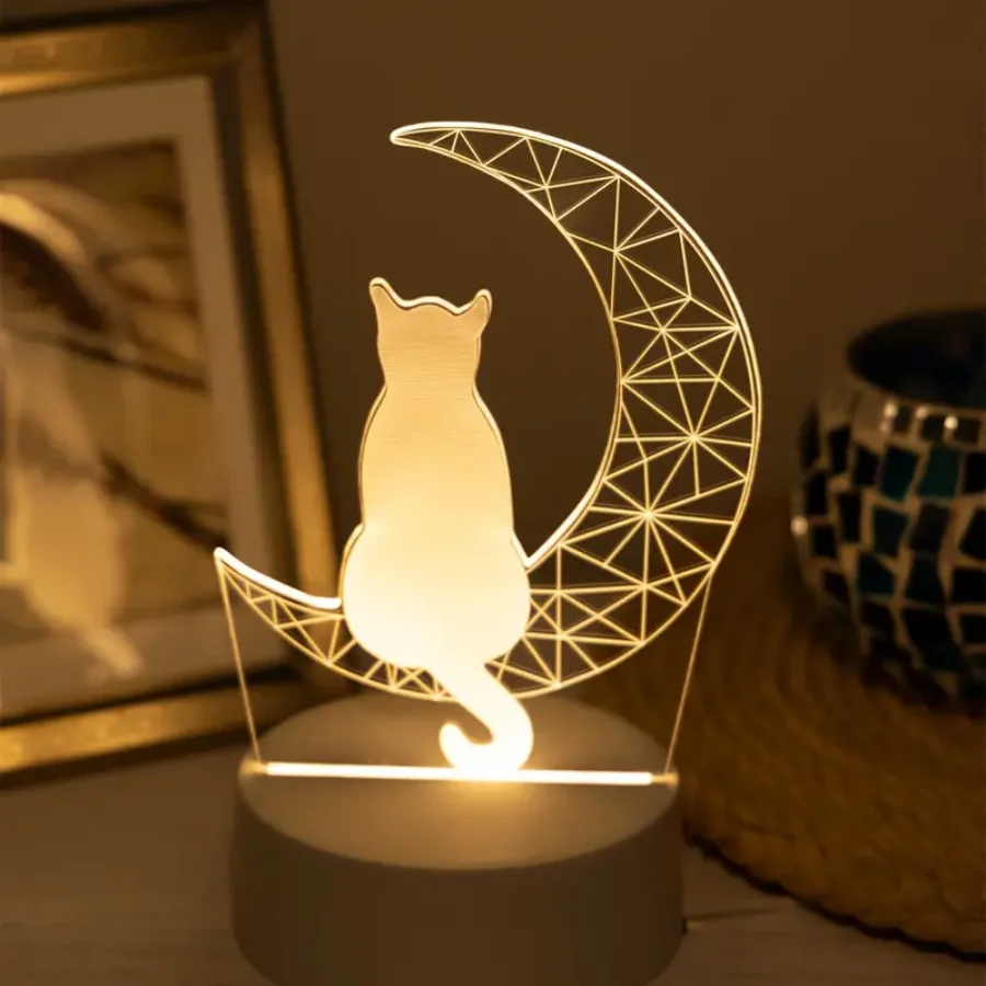 3D moon cat night light, bedside warm night light, room and living room workbench atmosphere light, holiday gifts.