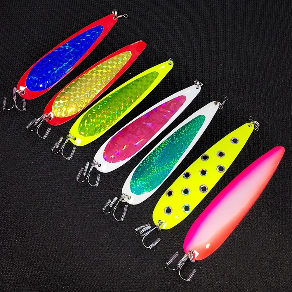 12 cm/19g leurres de pêche cuillère à la traîne en métal avec émerillons clignotant pêche saumon clignotants bateau leurre de pêche
